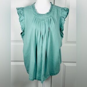 Universal Thread Boho Ruffle Blouse Green XXL Flowy Pleated Cottagecore Casual